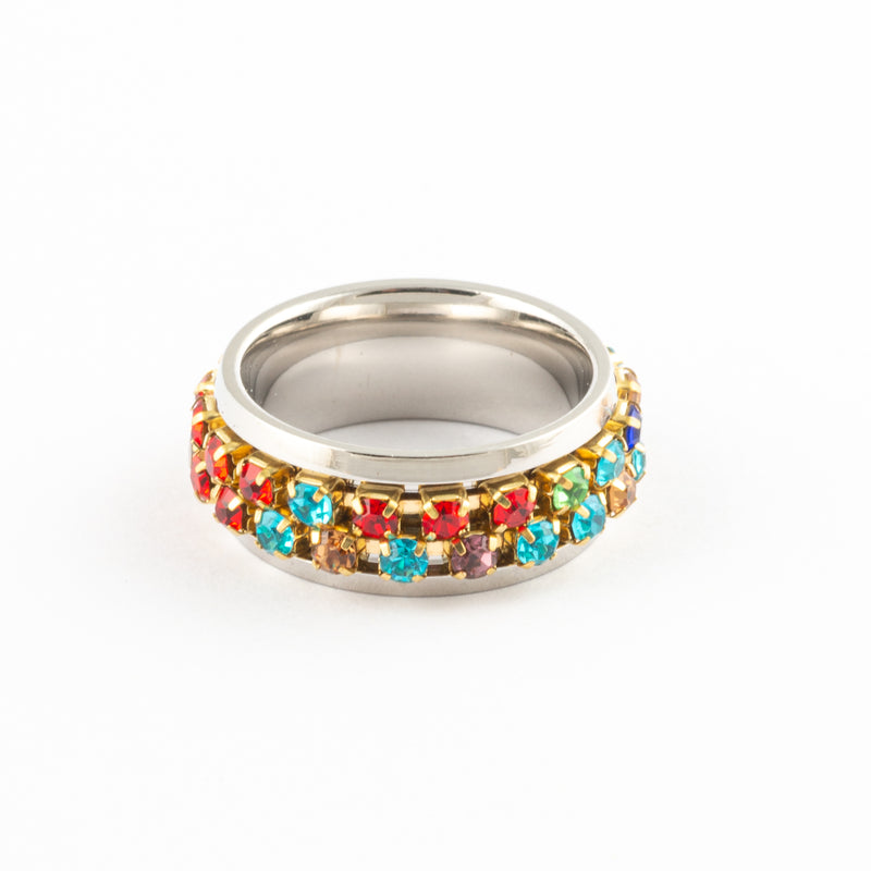 Anillo Anti-Estrés Deslizante Piedritas Plateado