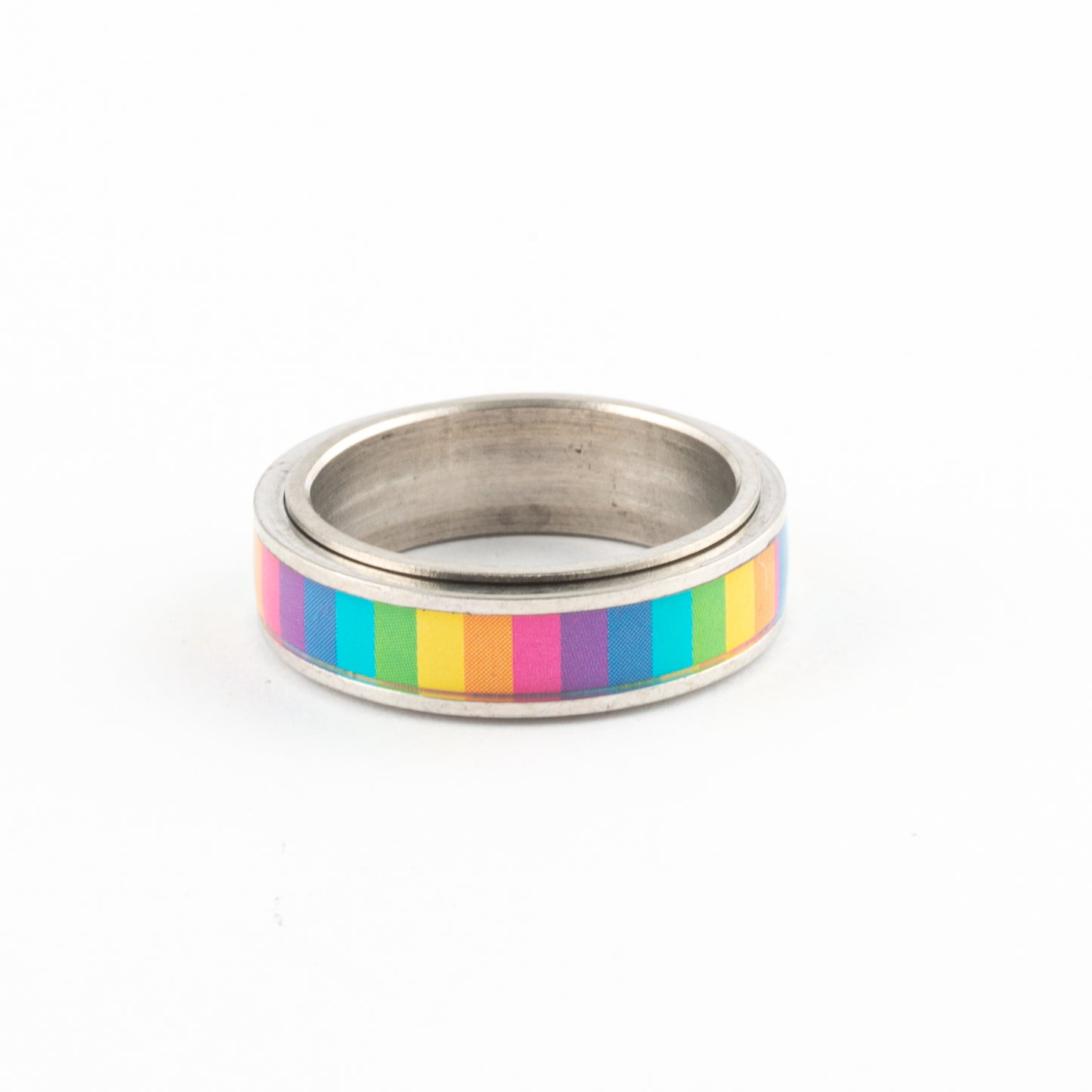 Anillo Anti-Estrés Deslizante Rainbow Plateado