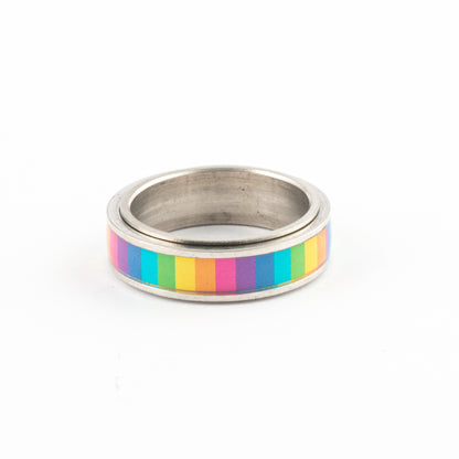 Anillo Anti-Estrés Deslizante Rainbow Plateado