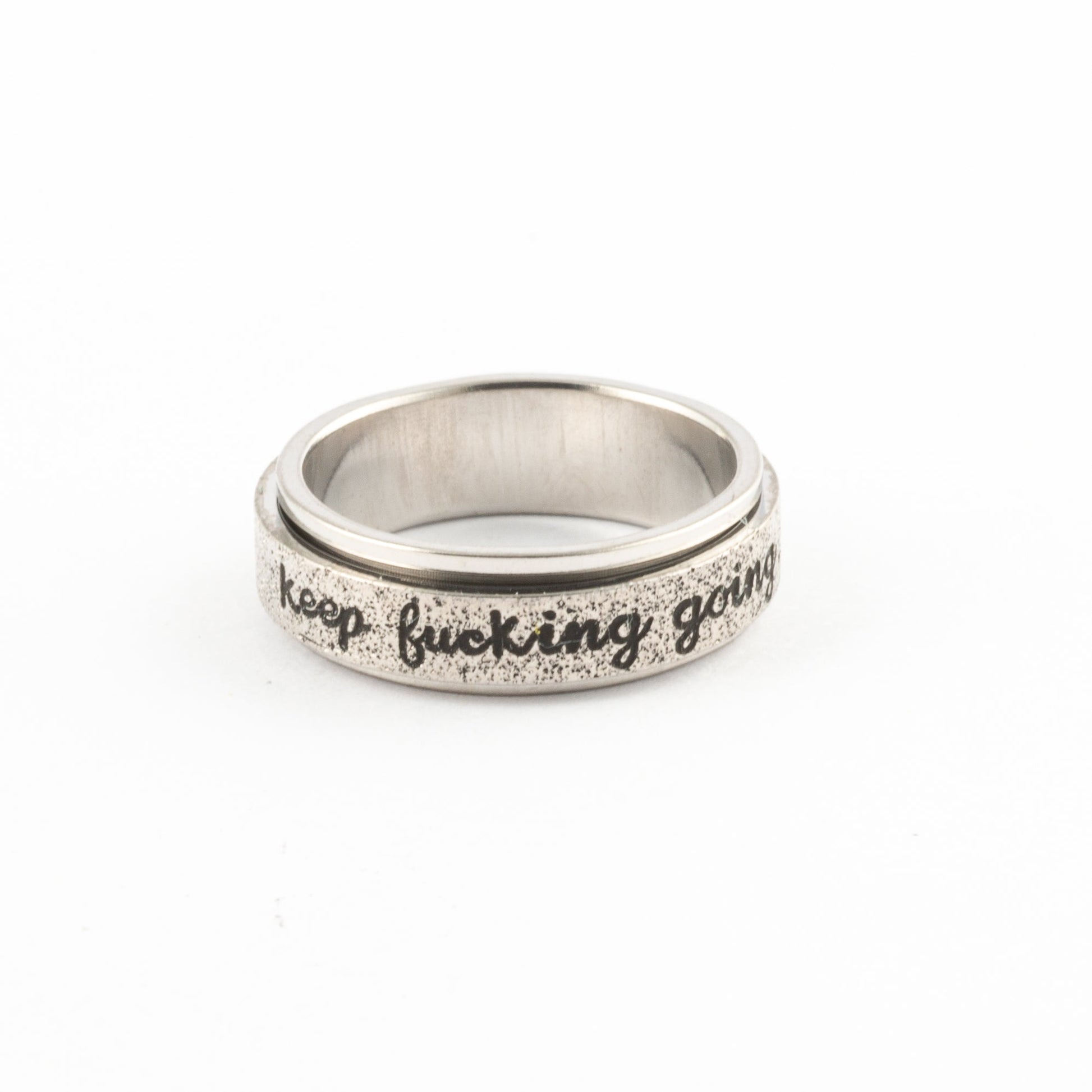 Anillo Anti-Estrés Deslizante Keep fuck*ng going Plateado