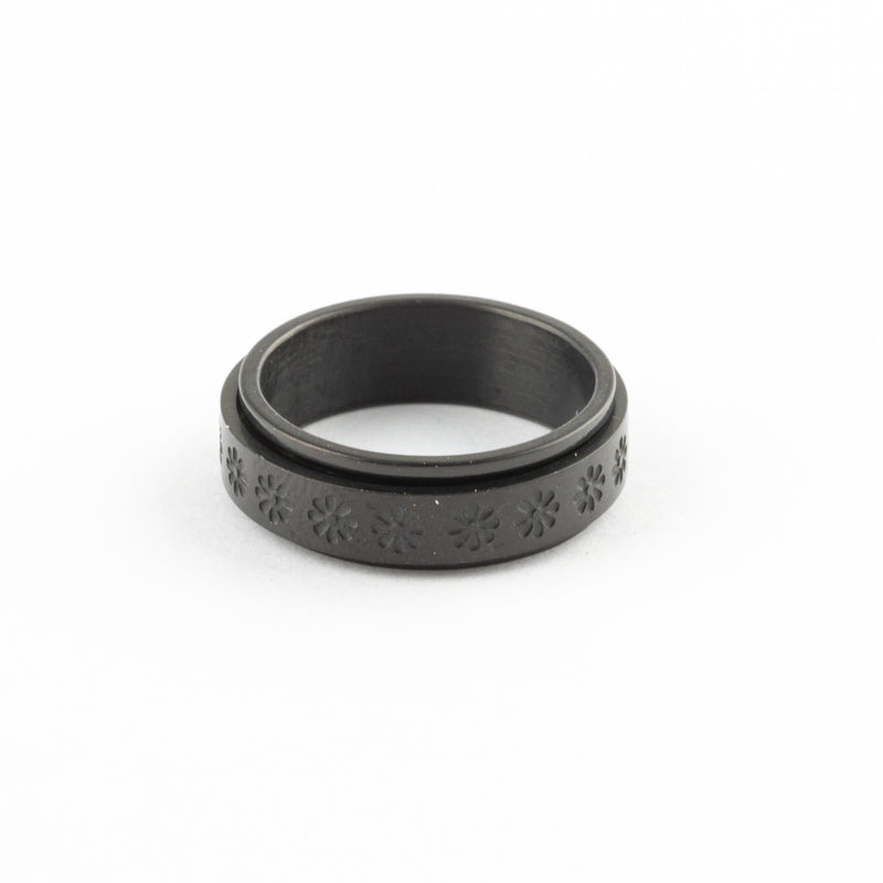 Anillo Anti-Estrés Deslizante Flores Aspero Negro