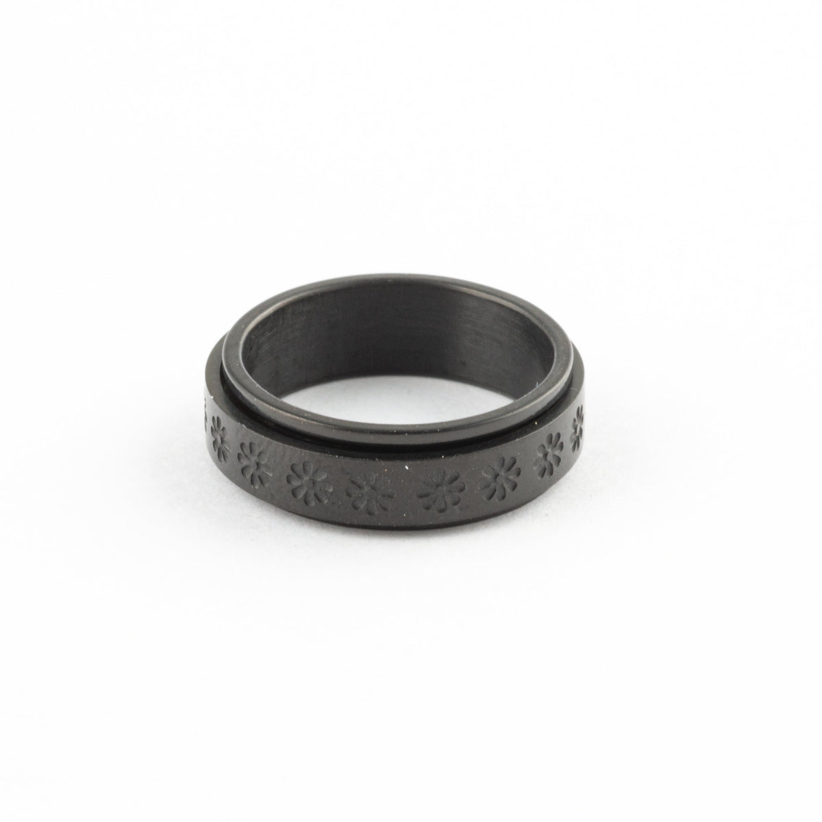 Anillo Anti-Estrés Deslizante Flores Aspero Negro