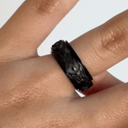 Anillo Deslizante Luna y Estrellas Relieve Negro