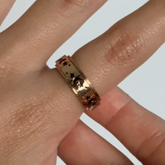 Anillo Deslizante Luna y Estrellas 2 Oro Rosa