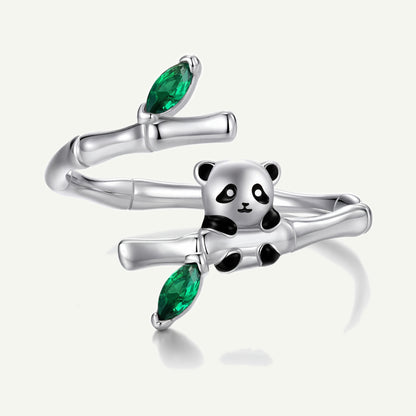 Anillo Plata S925 Panda Bambú
