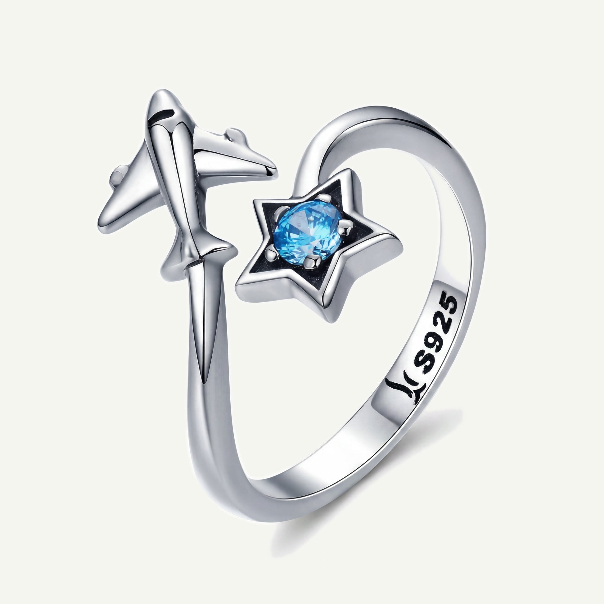 Anillo Plata S925 Avión y Estrella