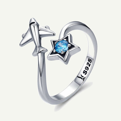 Anillo Plata S925 Avión y Estrella