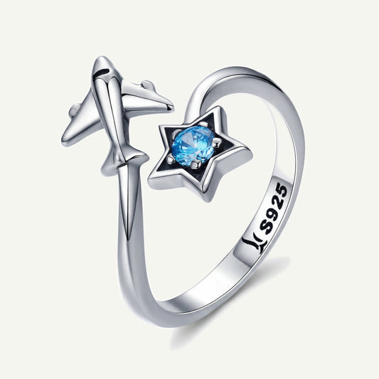 Anillo Plata S925 Avión y Estrella