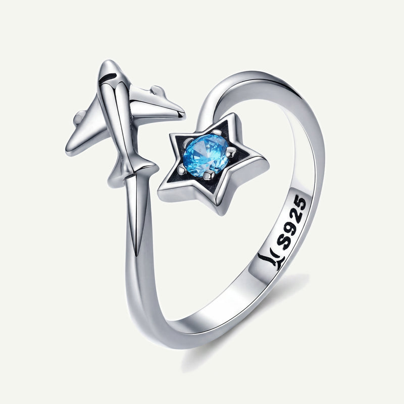 Anillo Plata S925 Avión y Estrella