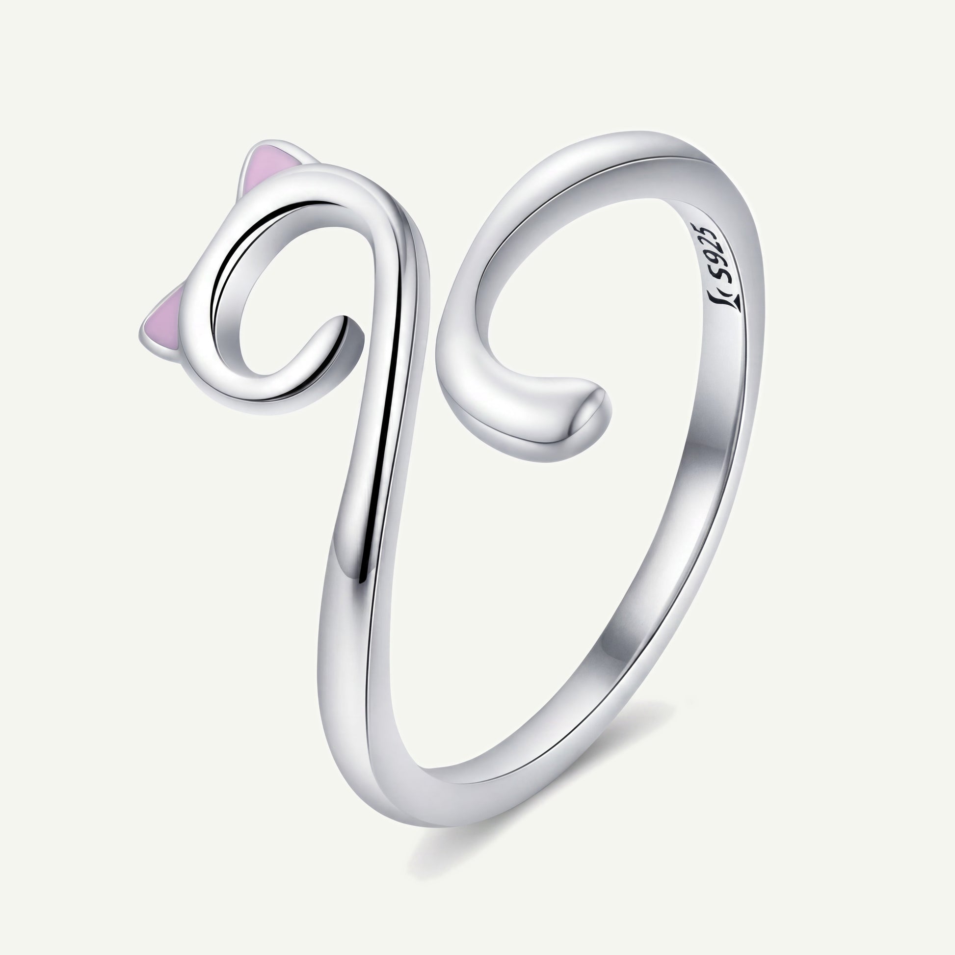 Anillo Plata S925 Gato Wave Rosa