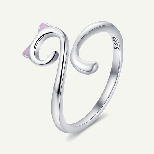 Anillo Plata S925 Gato Wave Rosa