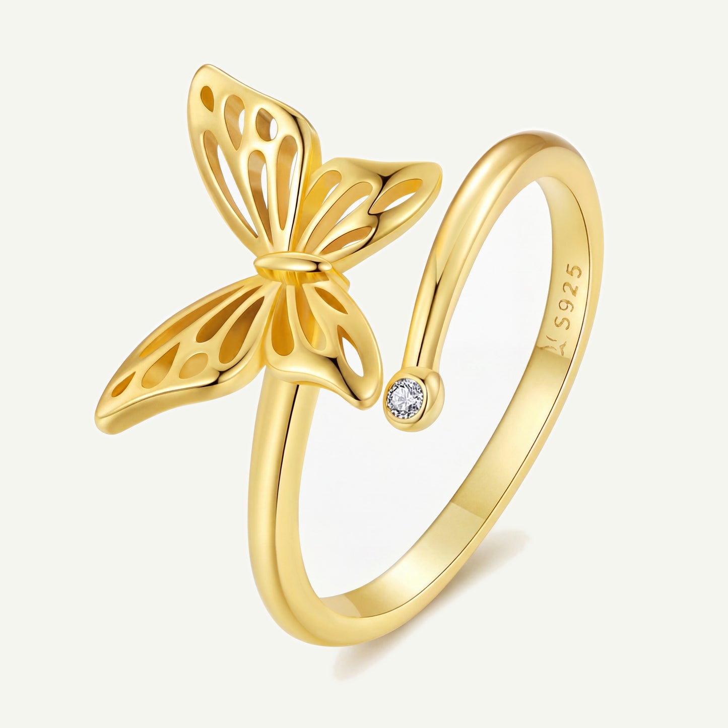 Anillo Dorado Plata S925 Mariposa Calada