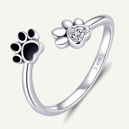 Anillo Plata S925 Patitas Negro Plata y Cristal