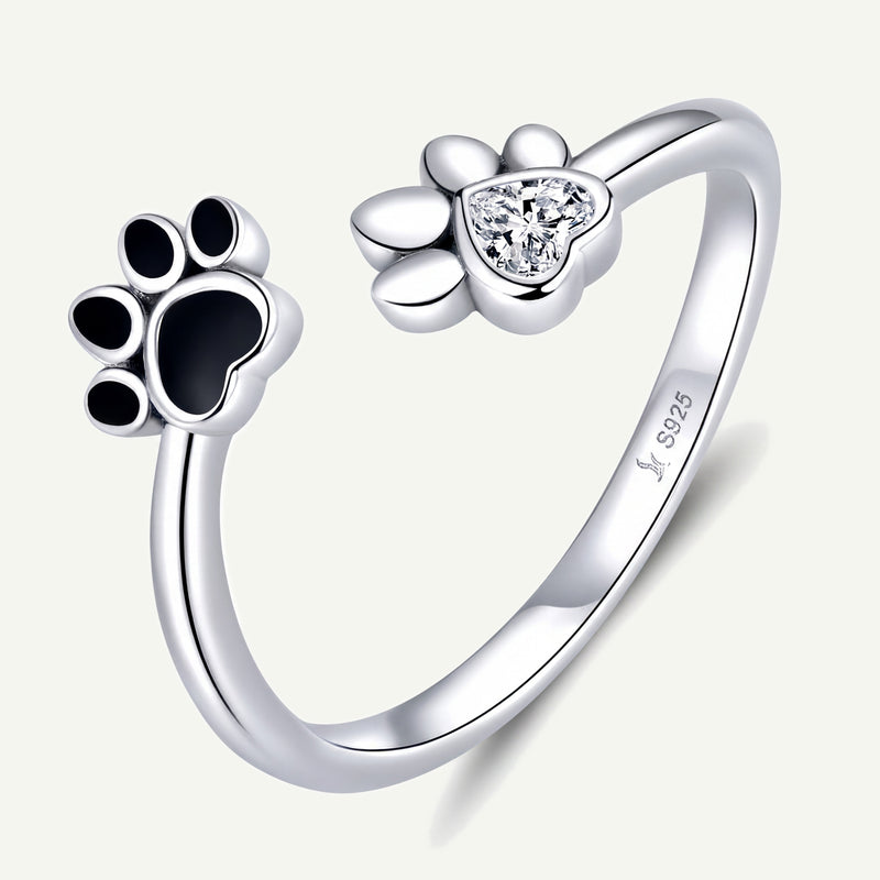 Anillo Plata S925 Patitas Negro Plata y Cristal