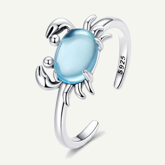 Anillo Plata S925 Cangrejo Cuarzo Azul