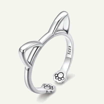Anillo Plata S925 Orejitas Gato y Patitas