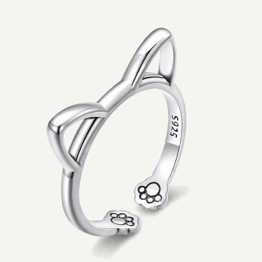 Anillo Plata S925 Orejitas Gato y Patitas