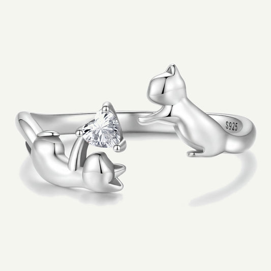 Anillo Plata S925 Gatitos Jugando