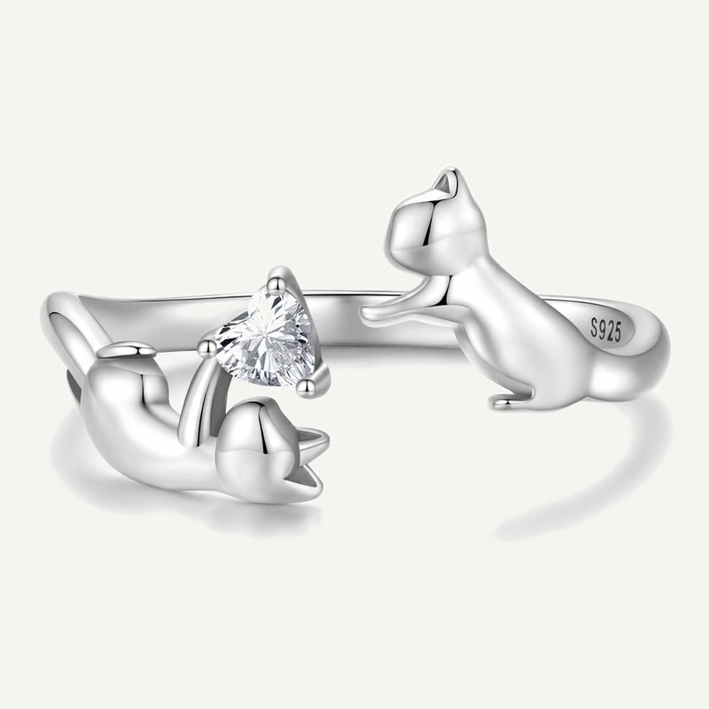 Anillo Plata S925 Gatitos Jugando