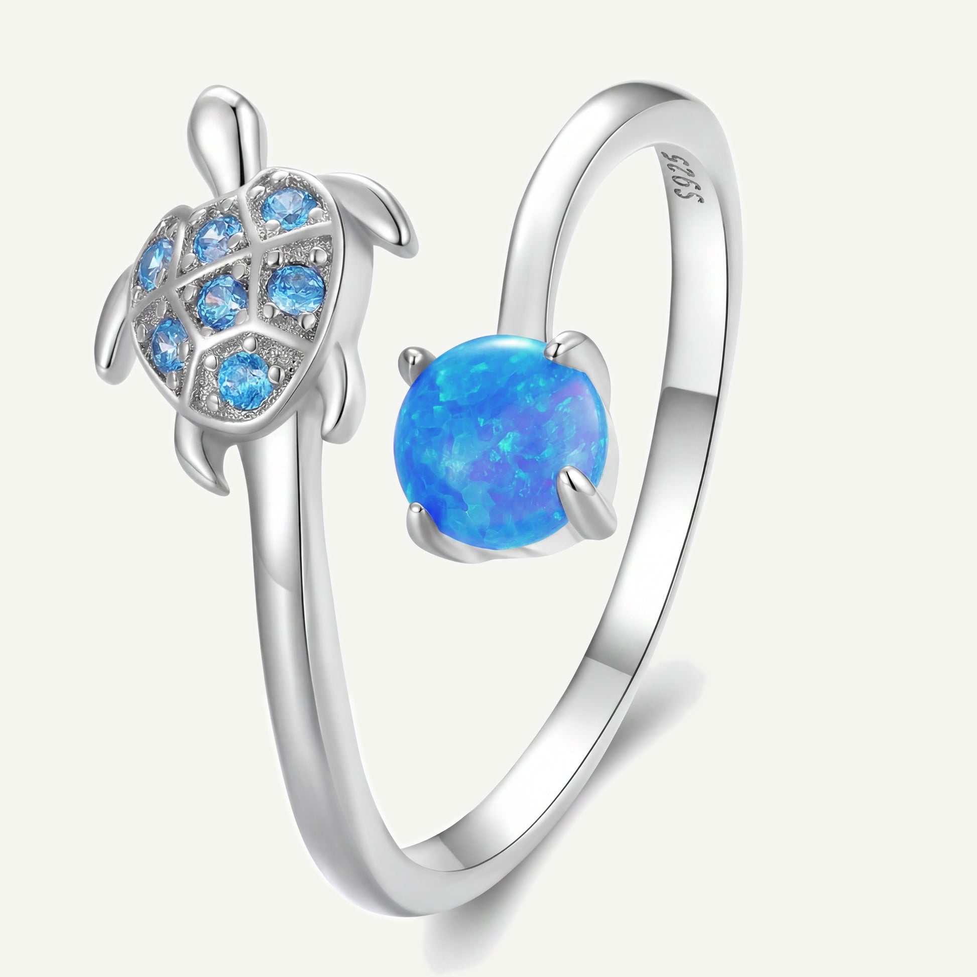 Anillo Plata S925 Tortuga Ópalo Azul