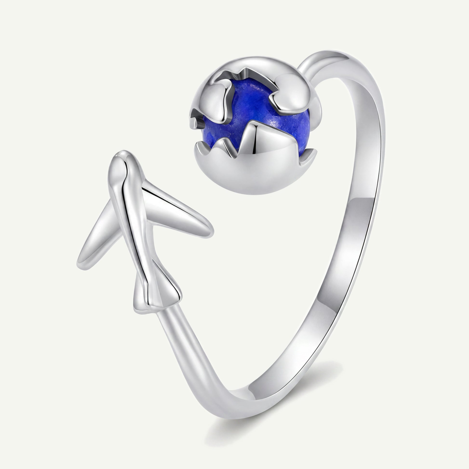 Anillo Plata S925 Planeta y Avión