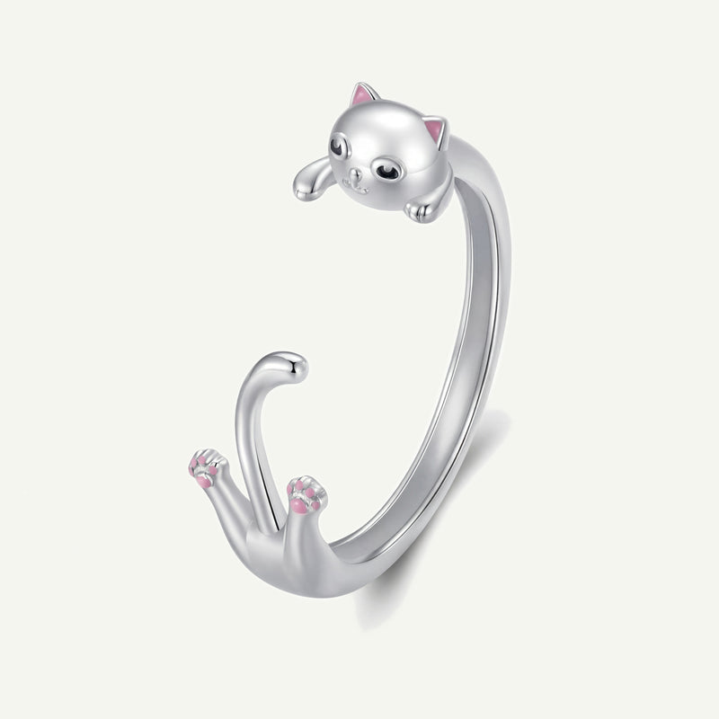 Anillo Plata S925 Gatito Acostado
