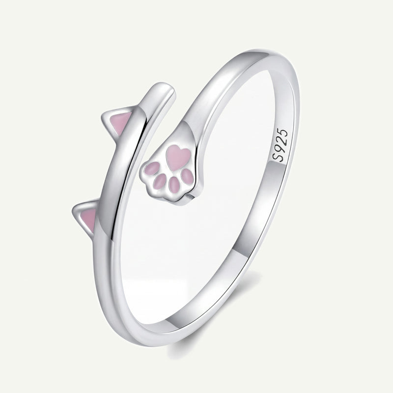 Anillo Plata S925 Orejitas y Pata Rosa