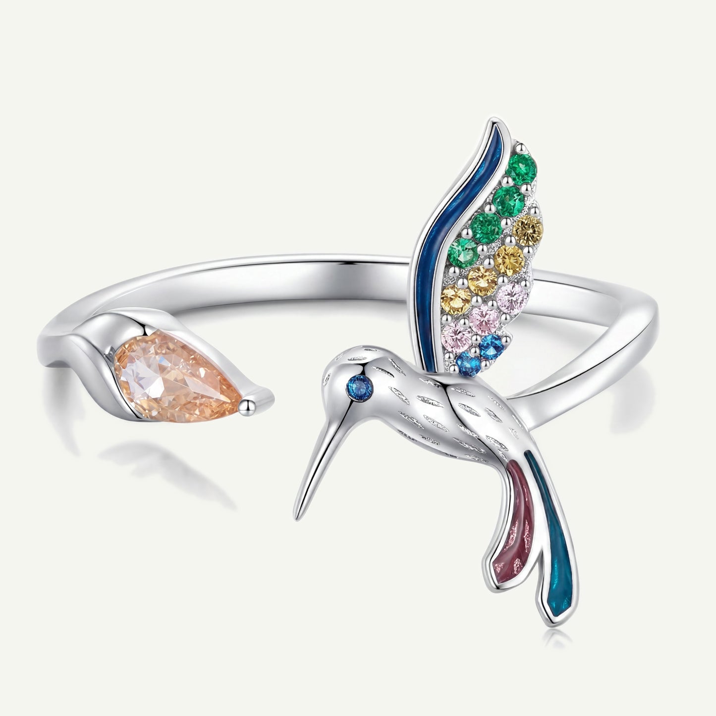 Anillo Plata S925 Colibrí Multicolor