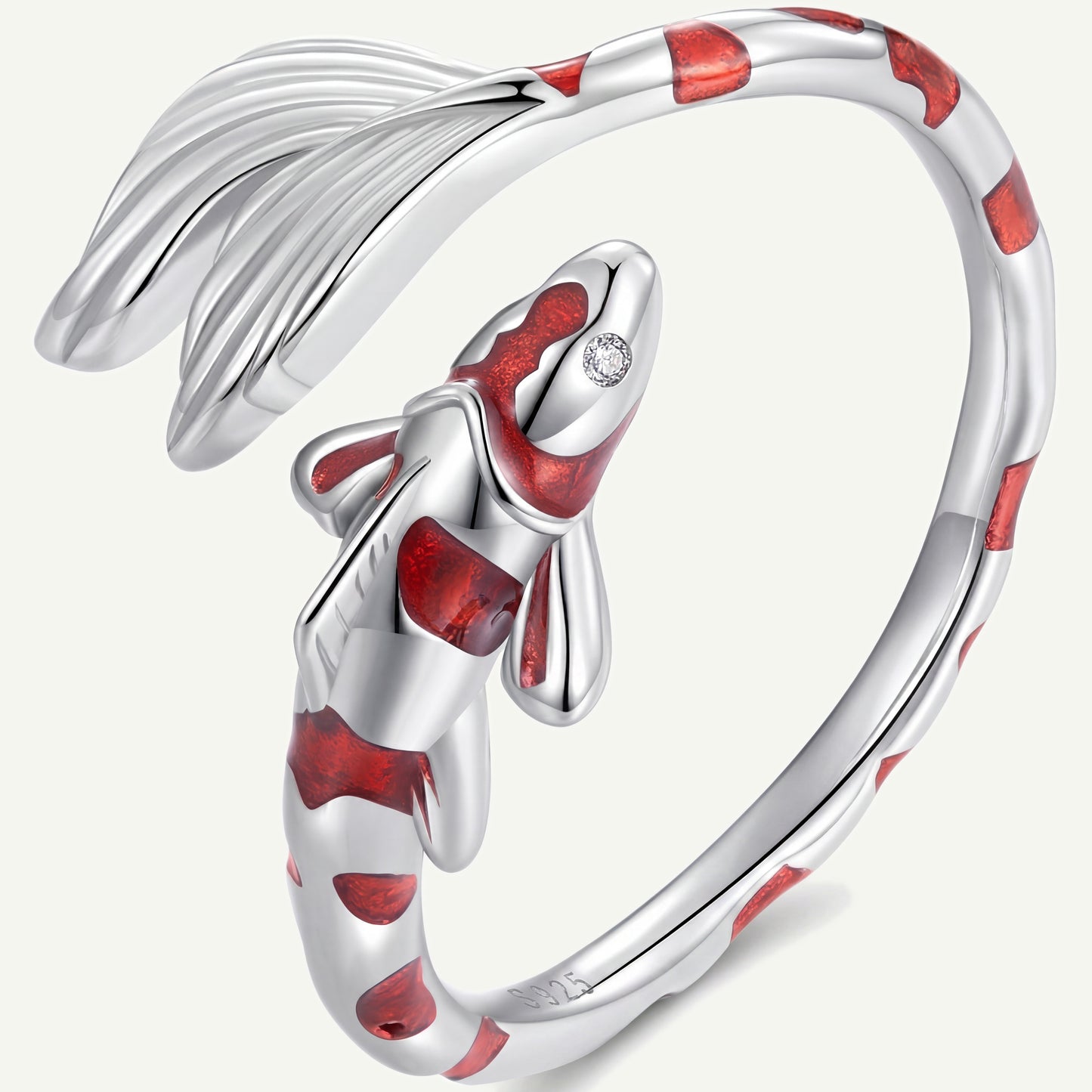 Anillo Plata S925 Pez Koi Rojo