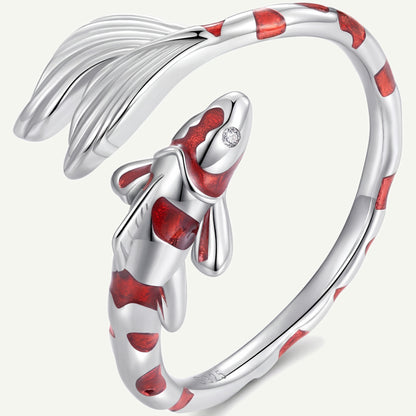 Anillo Plata S925 Pez Koi Rojo