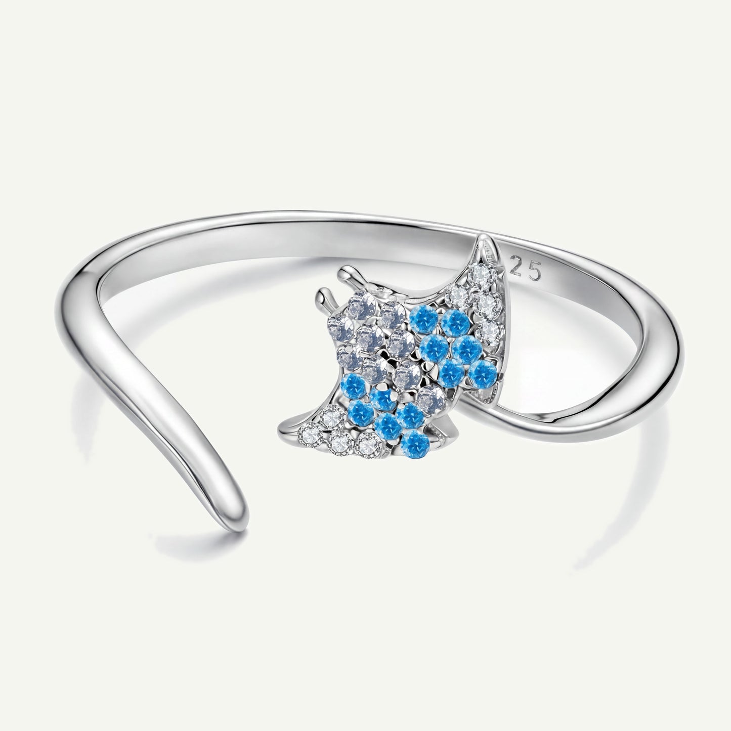 Anillo Plata S925 Mantarraya Pavé Azul