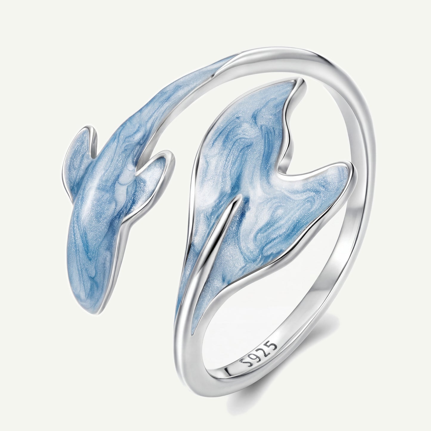 Anillo Plata S925 Ballena Azul Mármol