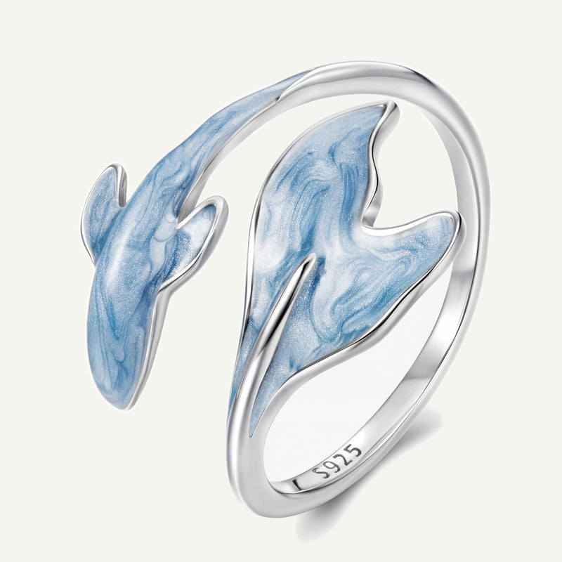Anillo Plata S925 Ballena Azul Mármol