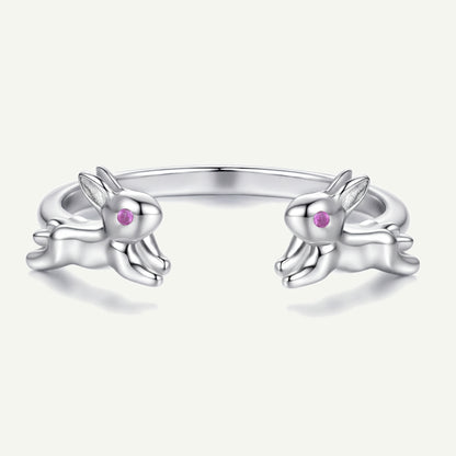 Anillo Plata S925 Conejitos Saltarines