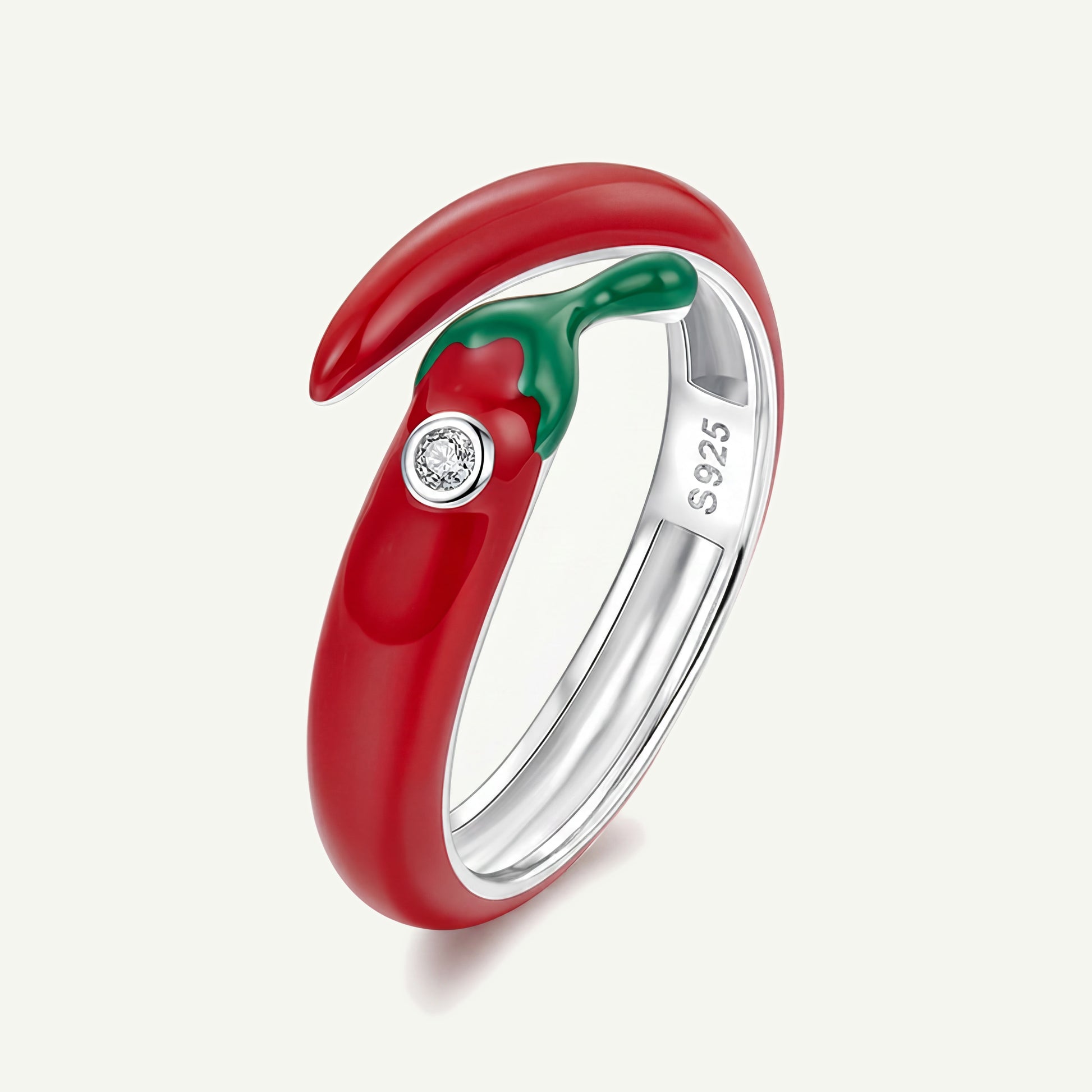 Anillo Plata S925 Chile Rojo