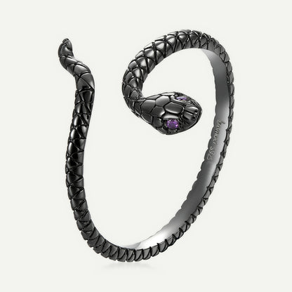 Anillo Negro Plata S925 Serpiente Mística