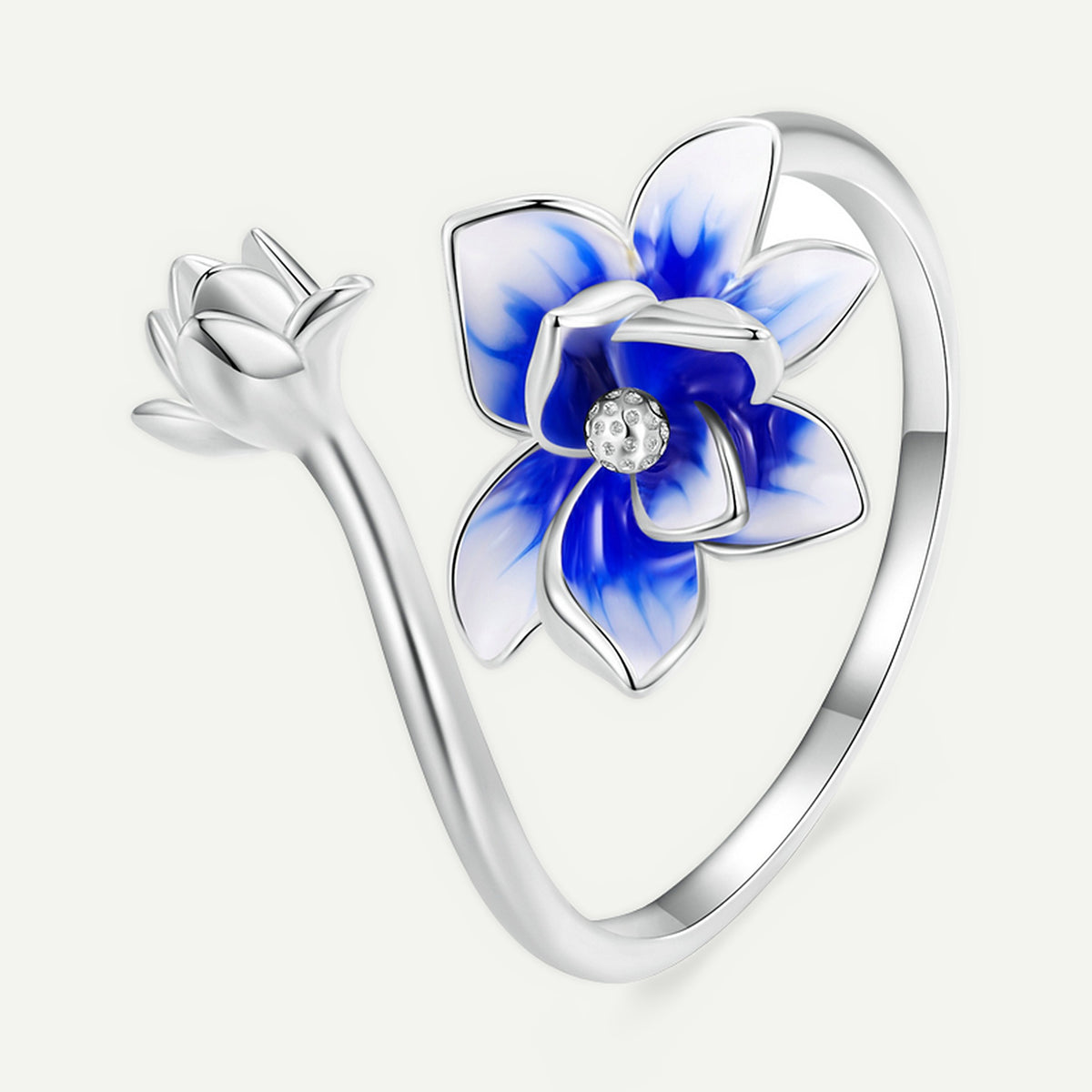 Anillo Plata S925 Flor de Loto Azul