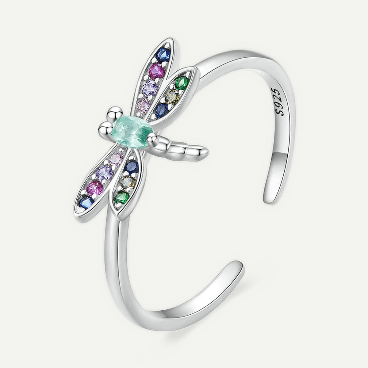 Anillo Plata S925 Libélula Multicolor