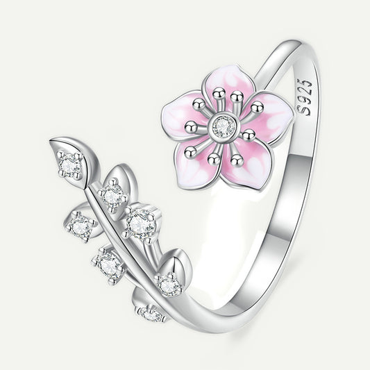 Anillo Plata S925 Flor de Cerezo Rosa