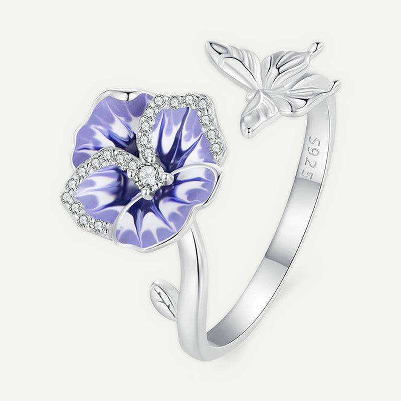 Anillo Plata S925 Pensamiento Lila