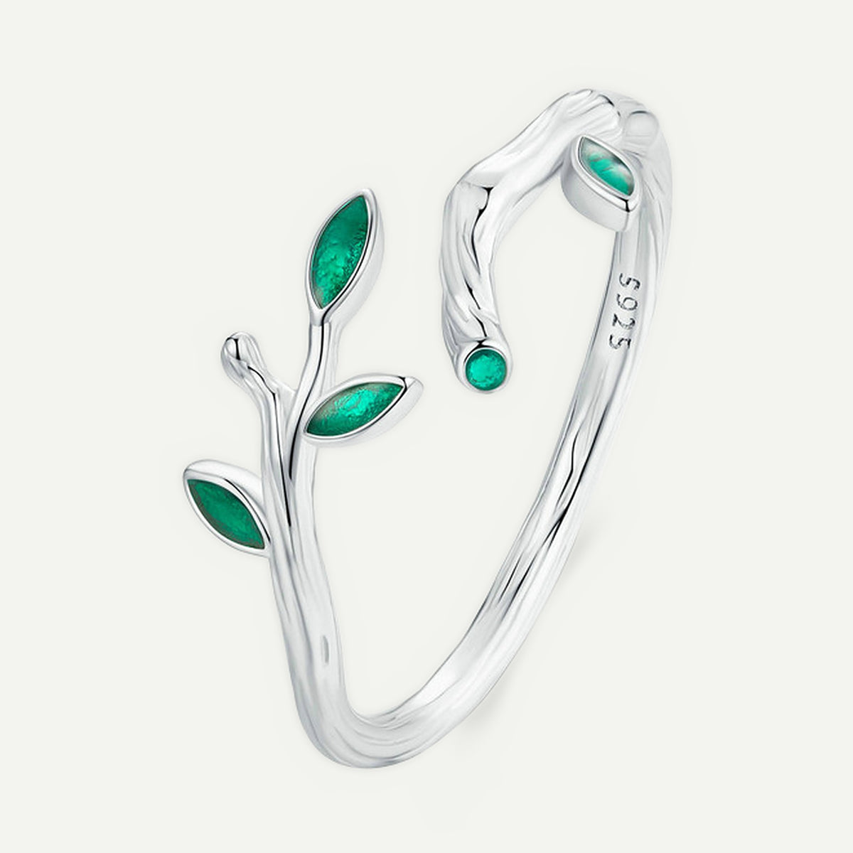 Anillo Plata S925 Ramita Verde