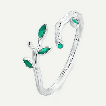Anillo Plata S925 Ramita Verde