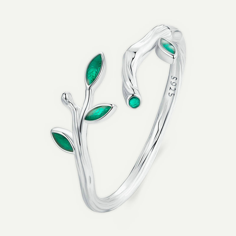 Anillo Plata S925 Ramita Verde