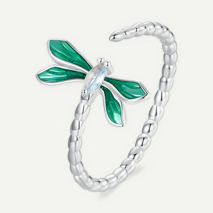 Anillo Plata S925 Libélula Ópalo Verde