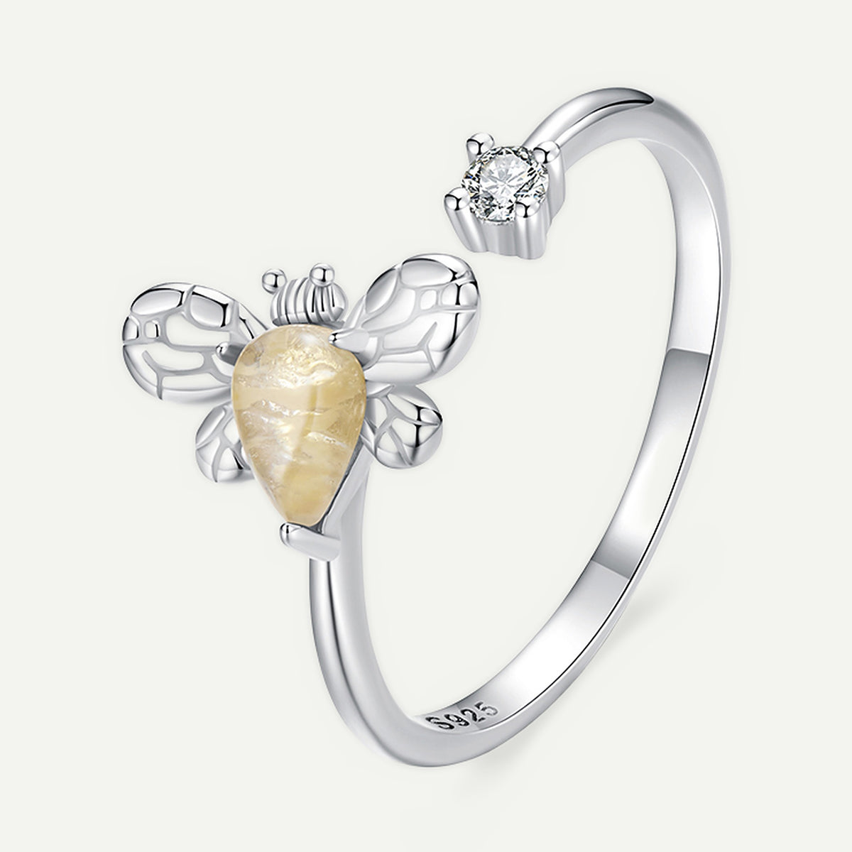 Anillo Plata S925 Abeja y Jade