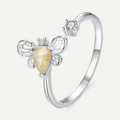 Anillo Plata S925 Abeja y Jade