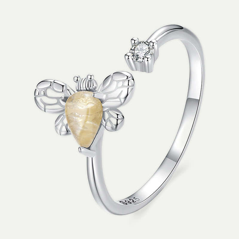 Anillo Plata S925 Abeja y Jade