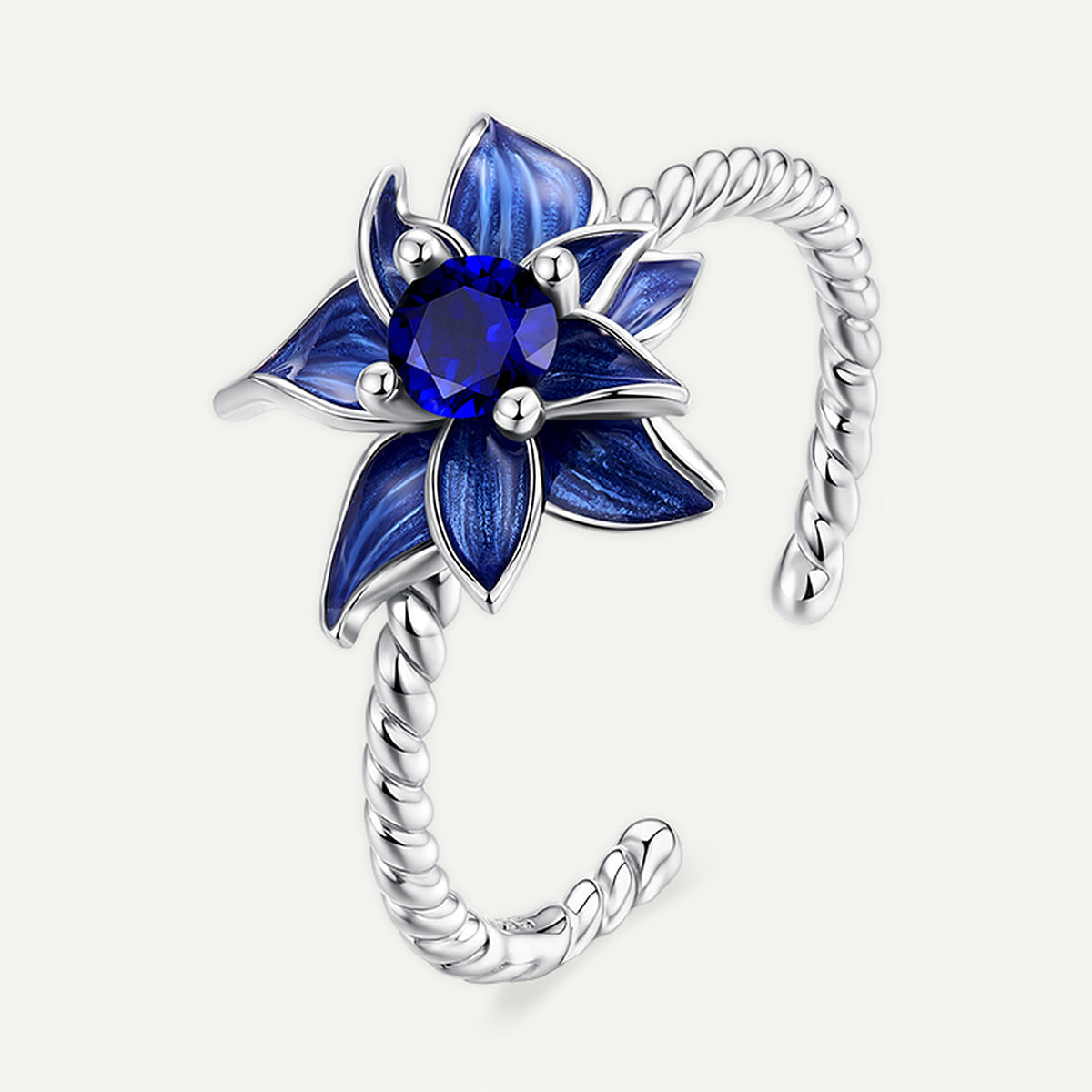 Anillo Plata S925 Flor Azul Zafiro