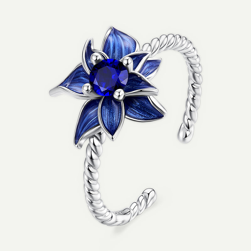 Anillo Plata S925 Flor Azul Zafiro