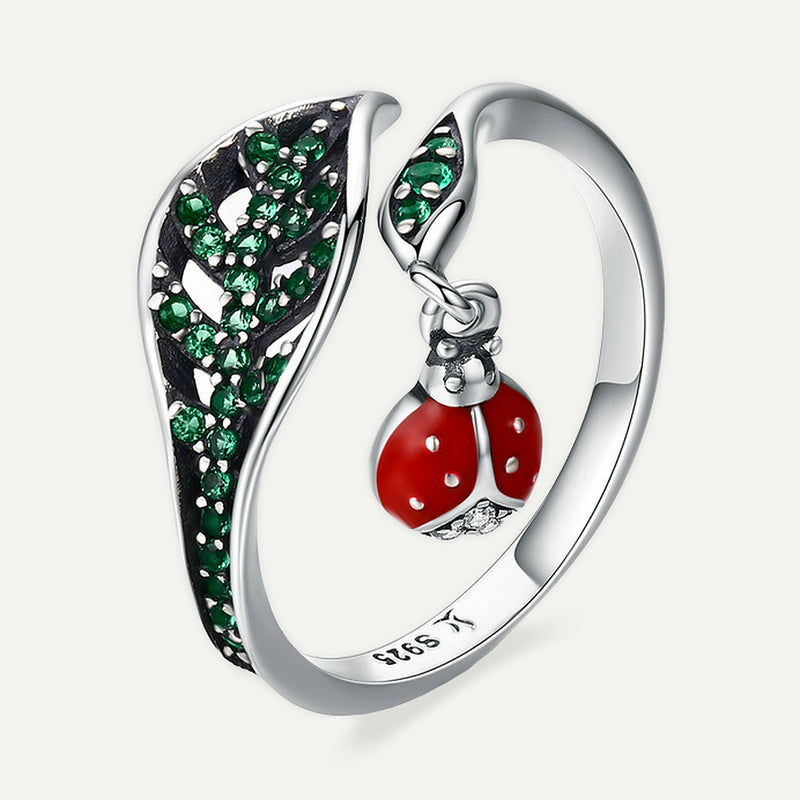 Anillo Plata S925 Mariquita y Hoja